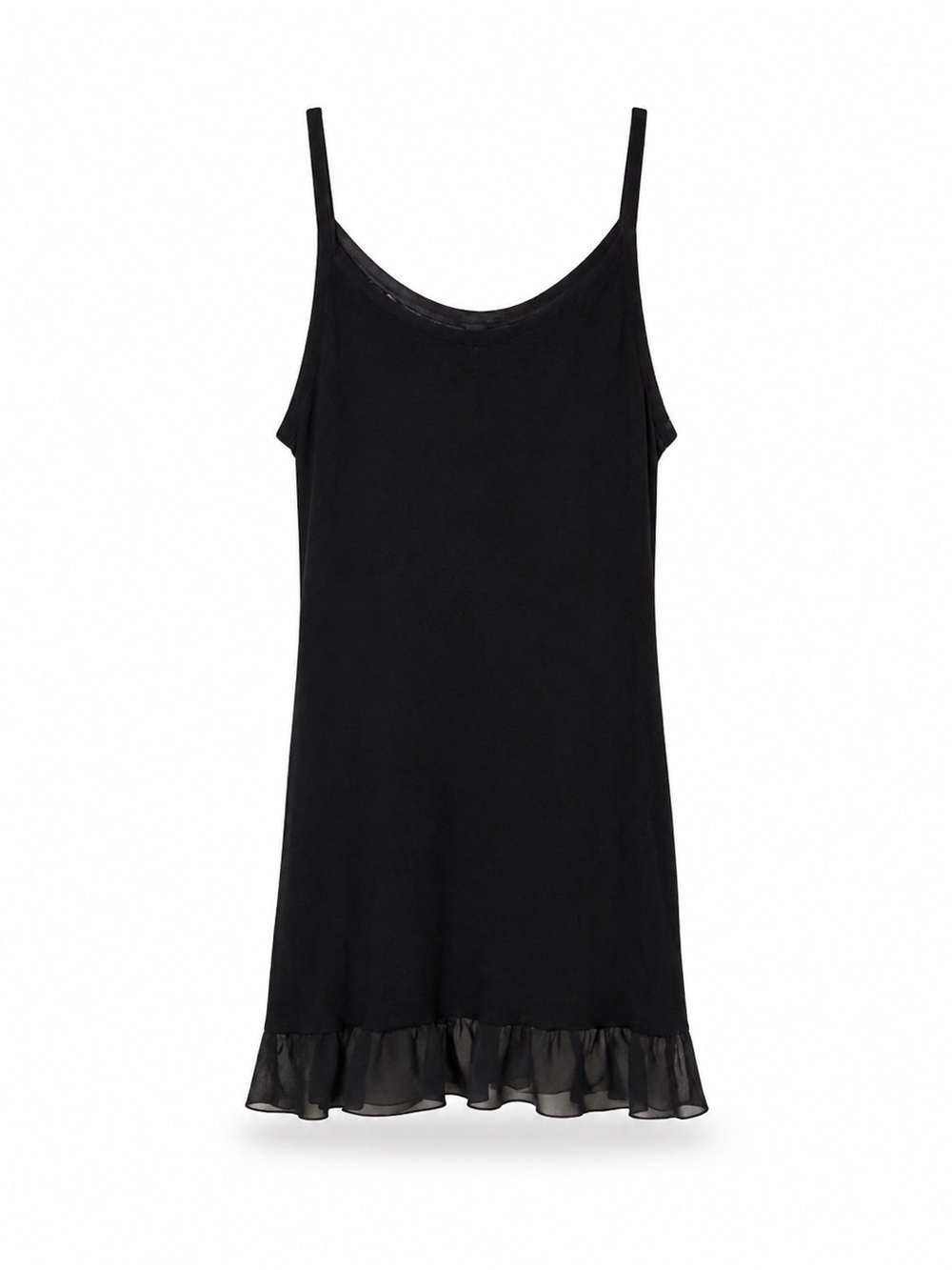 Tana + Bee Sleek Black Ruffle-Trim Slip Chemise with Adjustable Straps | S